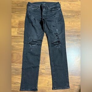 American Eagle Outfitters Men's Black Distressed Skinny Jeans size 34/32